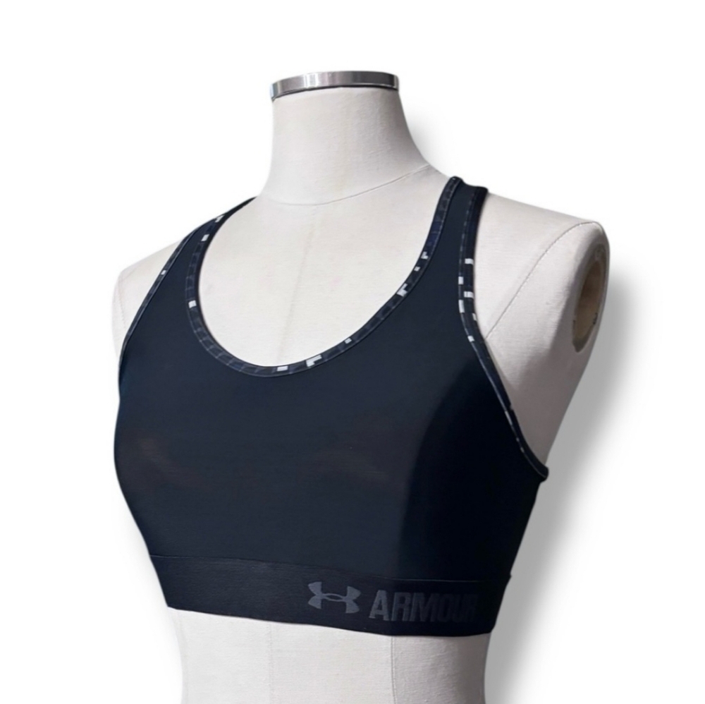 UNDER ARMOUR Self Binding Mid Impact Sports Bra Black & Grey Digi-Print